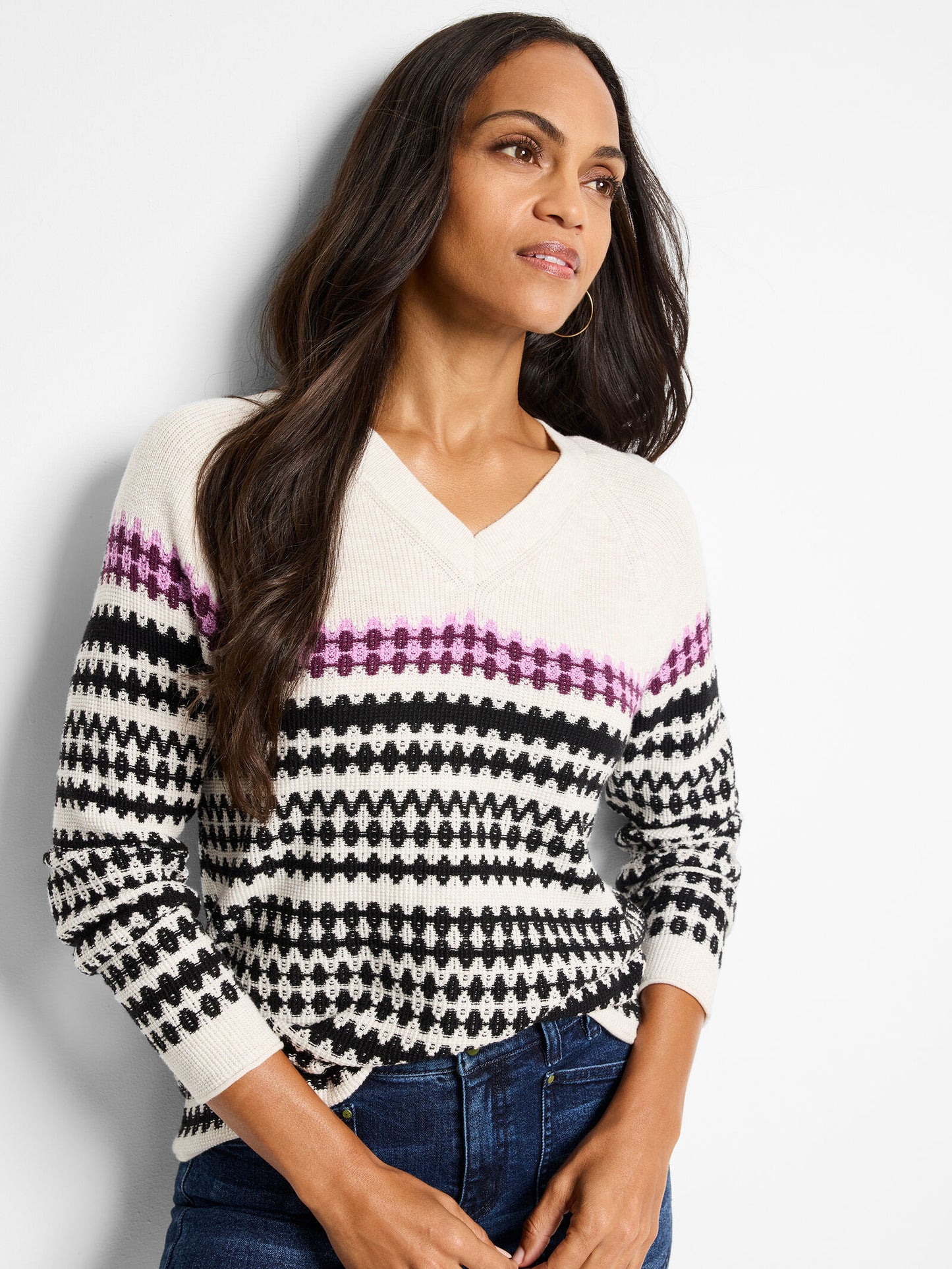 Pattern Cashmere Blend V-Neck Sweater
